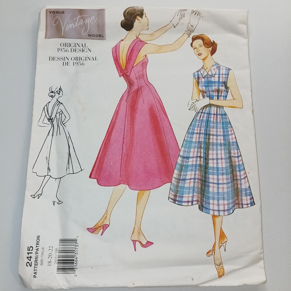 Vogue 1956 Vintage Original Design Vogue 2415 Sewing Pattern  18-20-22